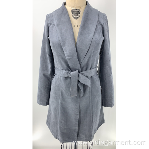 Ladies' Cropped Jacket Long Suede Dark Grey Coat Factory